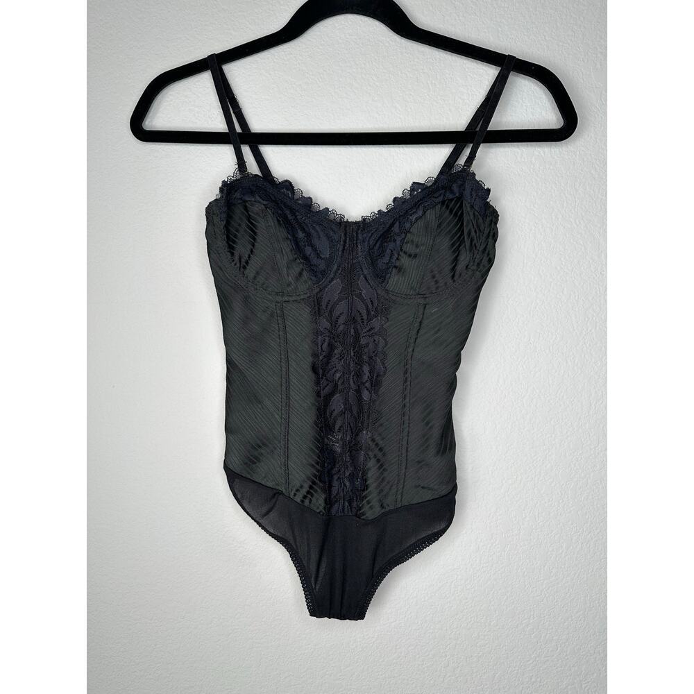 FREE PEOPLE Black Floral Lace Embroidered Corset Thong Bodysuit Women’s XS - Picture 2 of 9